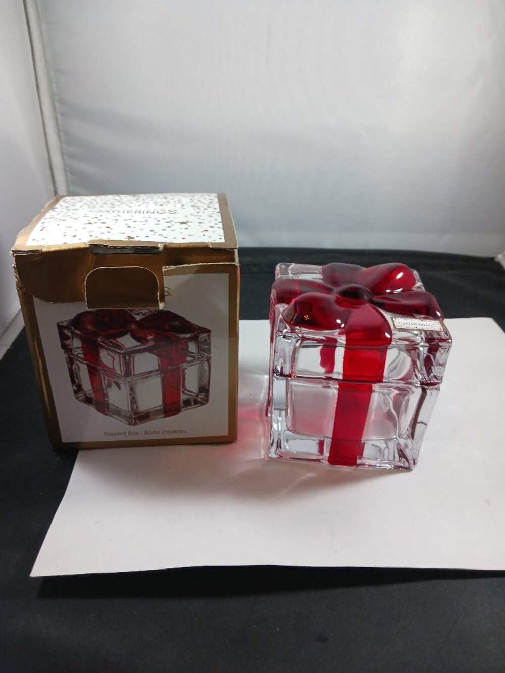 Godinger Gatherings Shannon Crystal Clear Red Bow Gift Box Jewelry Trinket Candy